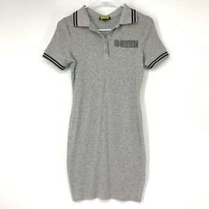 Womens Shirt Dress M Polo T-shirt Collared Gray Rib Queen Highlight 3474